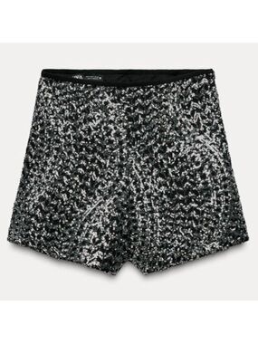 Zara Black & Silver Sequin High-Waist Shorts